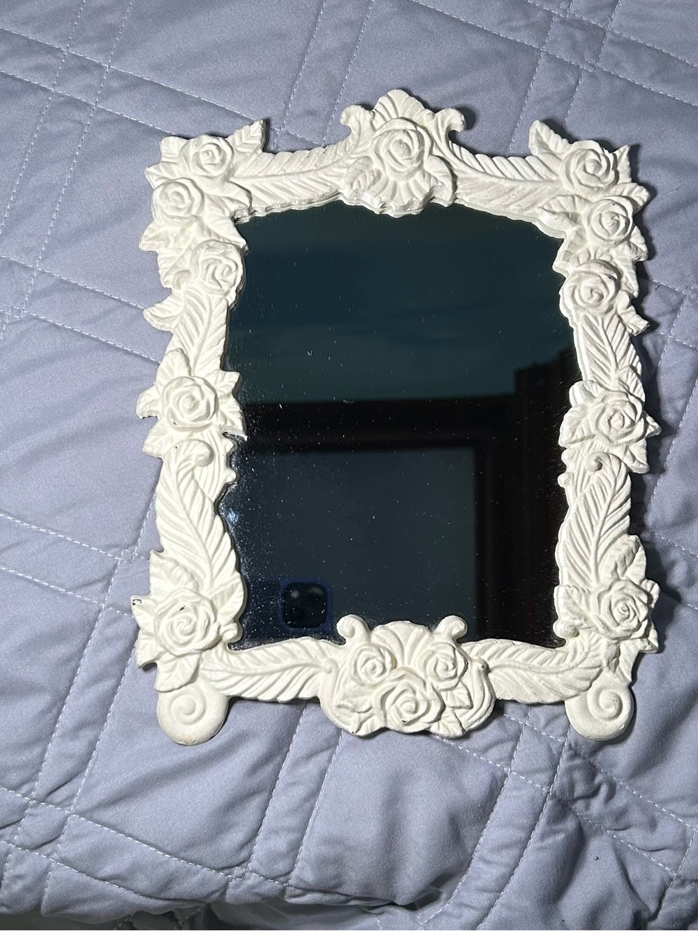 AVON Vintage Vanity Mirror Hang Or Table Top Cream w/Roses 9 1/2" T x 7 1/2" W.